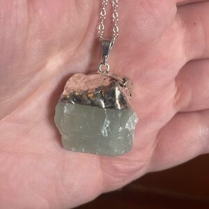 Aquamarine Silver Plated over Copper Pendant Necklace, New